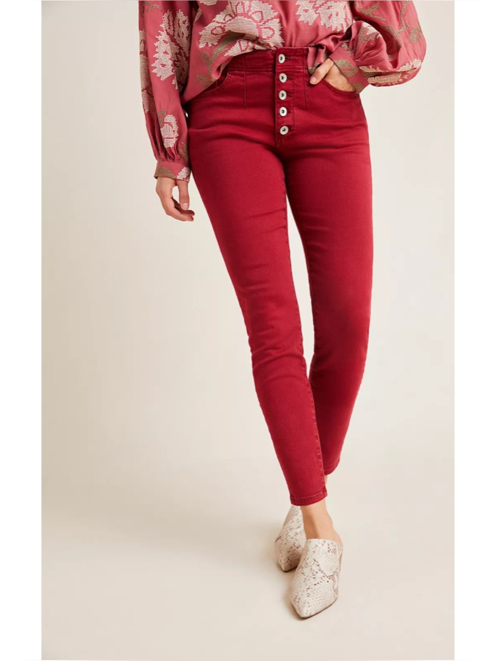 Pilcro And The Letterpress Anthropologie Button Fly High Rise Skinny Jeans